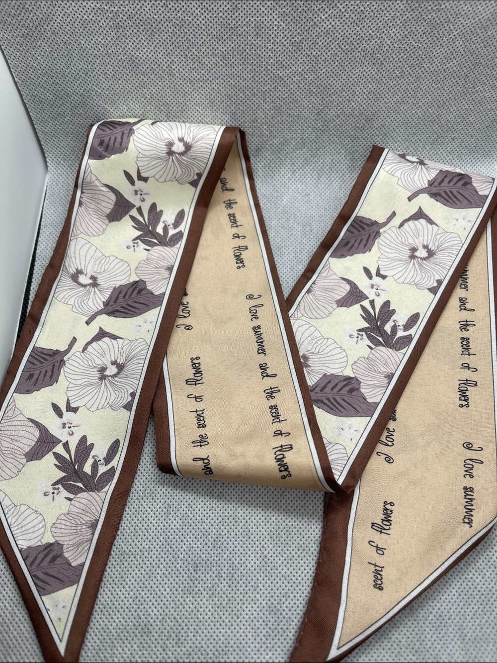 Floral Twilly Scarf in Beige and Brown